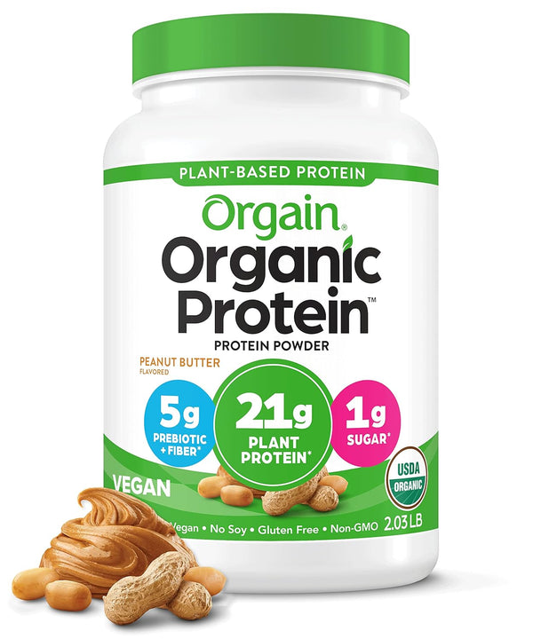 Orgain Organic Vegan Protein Powder, Peanut Butter 21g Plant Based Protein, 2.03 Pound