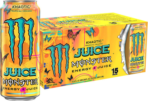 Monster Energy Khaotic Tropical Orange, Energy Drink, 16oz (15 Pack)