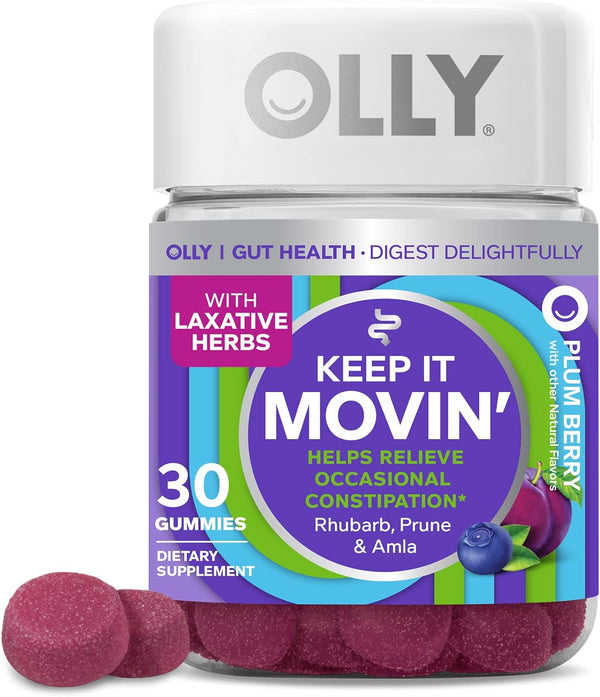 OLLY Keep it Moving Constipation Relief, Amla Plum Berry Flavor, 30 Count