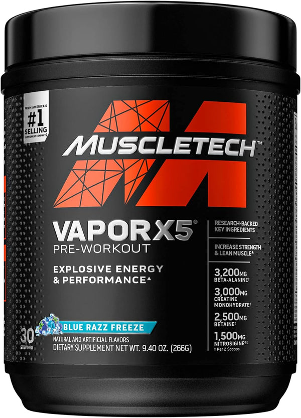 MuscleTech Vapor X5 Pre Workout Powder Blue Raspberry (30 Servings)