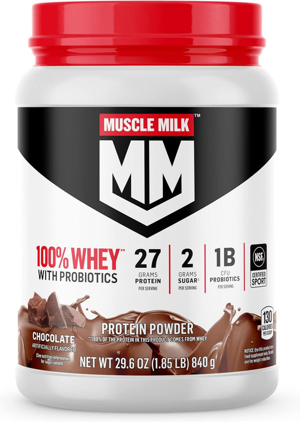 Muscle Milk 100% Whey With Protein Powder, Chocolate, 1.85 Pound,