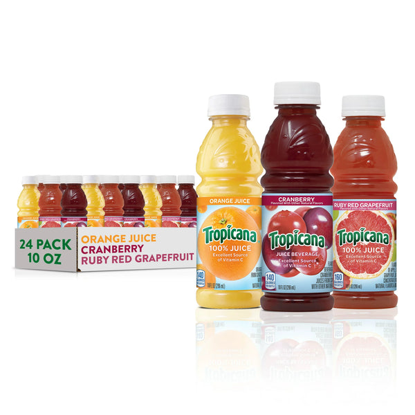 Tropicana Juice, Cranberry, Orange, Ruby Red Grapefruit 3 flavor, 10oz (24 Pack)