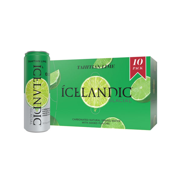 Icelandic Glacial Sparkling Water, Tahitian Lime, 330 ml Cans, (10 pack)