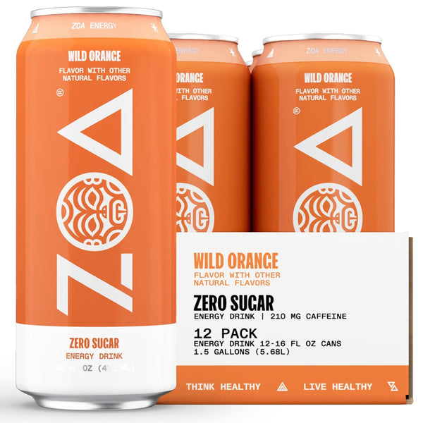 ZOA Zero Sugar Energy Drink - Wild Orange, 16oz Cans (12 Pack)