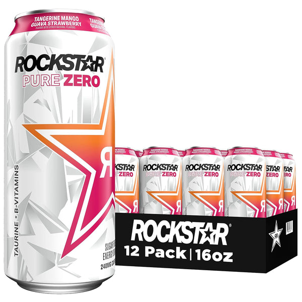 Rockstar Pure Zero Energy Drink - Tangerine Mango Guava Strawberry | 12 Pack