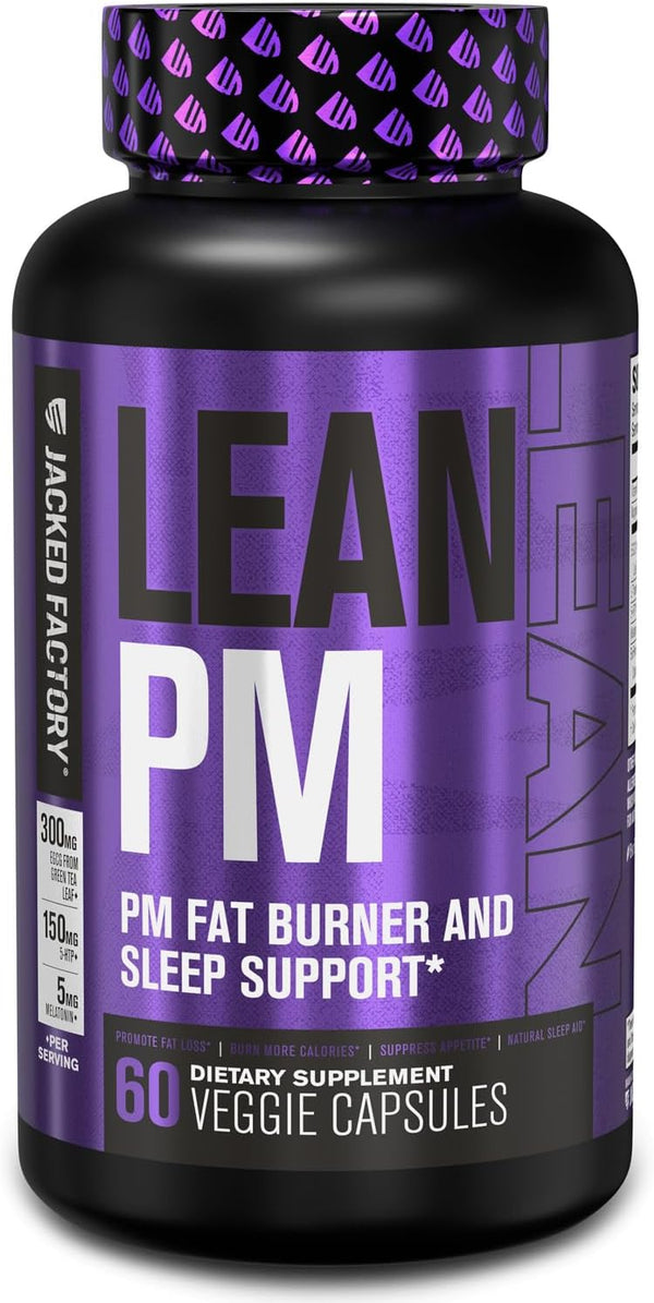 Jacked Factory Lean PM Night Time Fat Burner, 60 Stimulant-Free Veggie Weight Loss Diet Pills