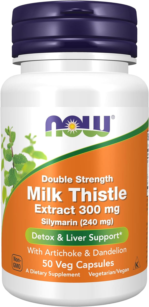 NOW Supplements, Silymarin Milk Thistle Extract 300 mg with Artichoke and Dandelion, 50-100-200 Veg Capsules