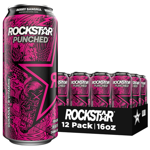 Rockstar Punched Berry Sangria Energy Drink, (12 Pack)