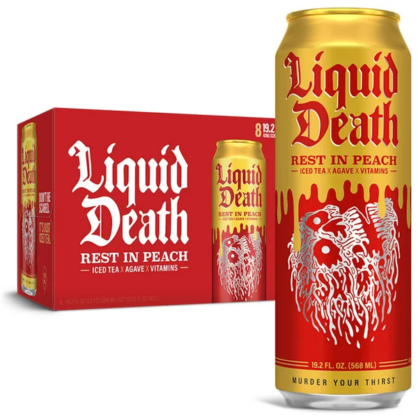 Liquid Death Iced Black Tea, Rest in Peach 19.2oz King Size Cans (8-Pack)