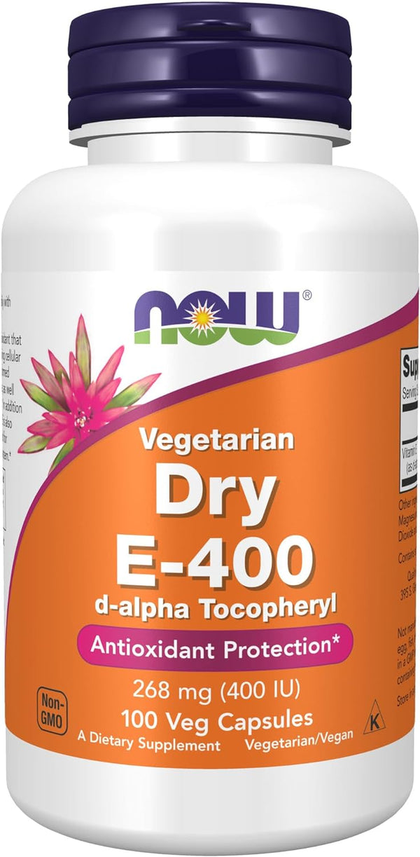 NOW Supplements, Vitamin E-400 IU D-Alpha Tocopheryl, Dry, Antioxidant Protection, 100 Veg Capsules