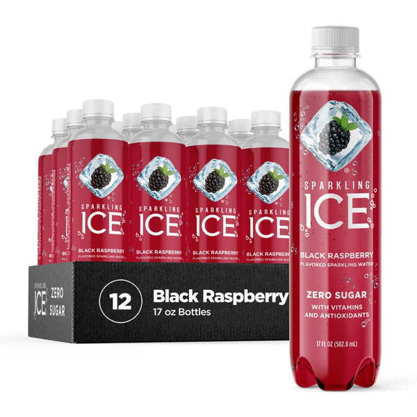 Sparkling Ice, Black Raspberry Sparkling Water, Zero Sugar Flavored Water, 17oz (12 Pack)