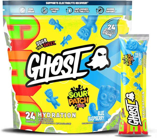 GHOST Hydration Packets, Sour Patch Kids Blue Raspberry, 24 Sticks