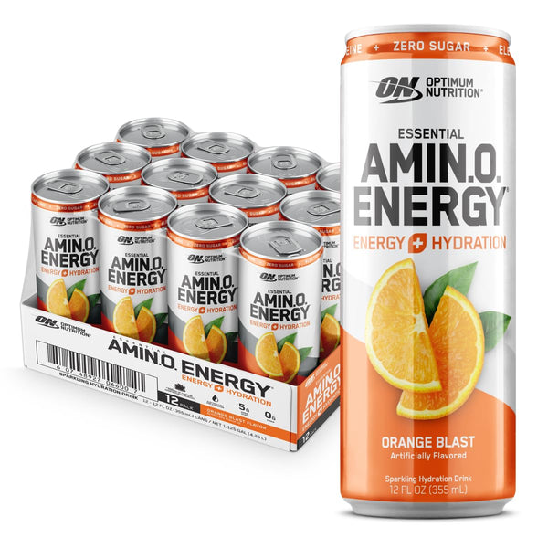 Optimum Nutrition Amino Energy Sparkling Hydration Drink, Orange Blast, 12oz (12 Pack)