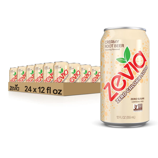 Zevia Zero Calorie Soda, Creamy Root Beer, 12oz Cans (24 Pack)