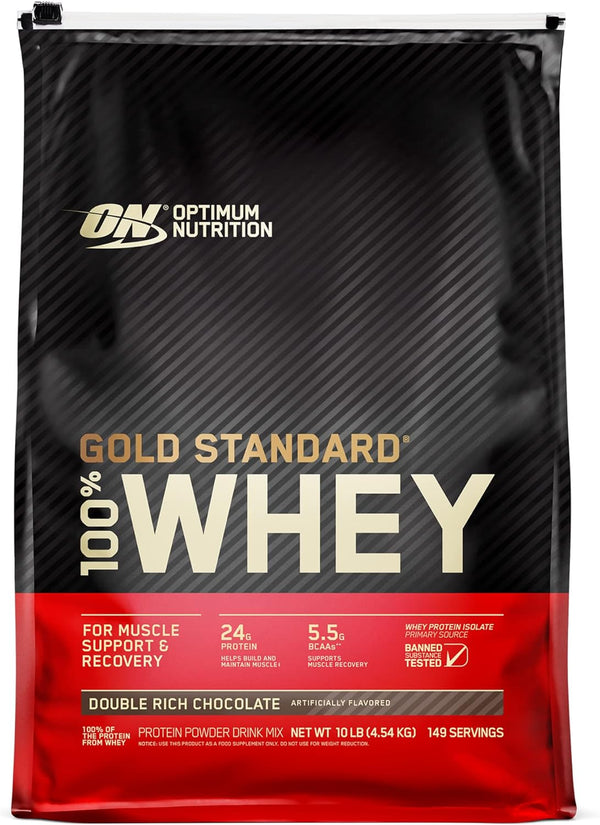 Optimum Nutrition Gold Standard 100% Whey Protein Powder, Double Rich Chocolate, 10 Pound