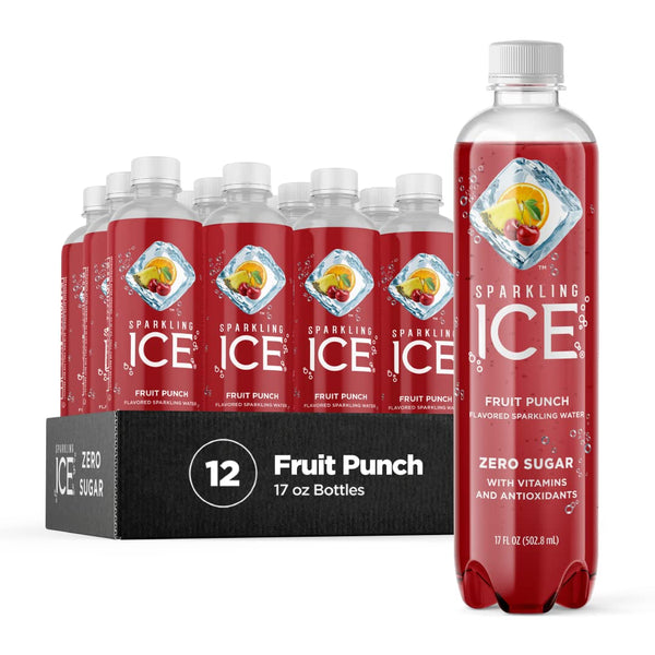 Sparkling Ice, Fruit Punch Sparkling Water, Zero Sugar Flavored Water, 17oz (12 Pack)