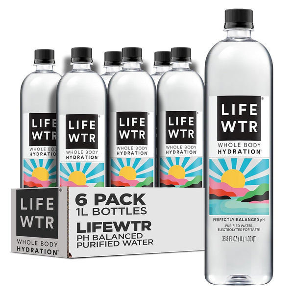 LIFEWTR Premium Purified Water, pH Balanced with Electrolytes, 33.8 Fl Oz, 1L (6 pack)