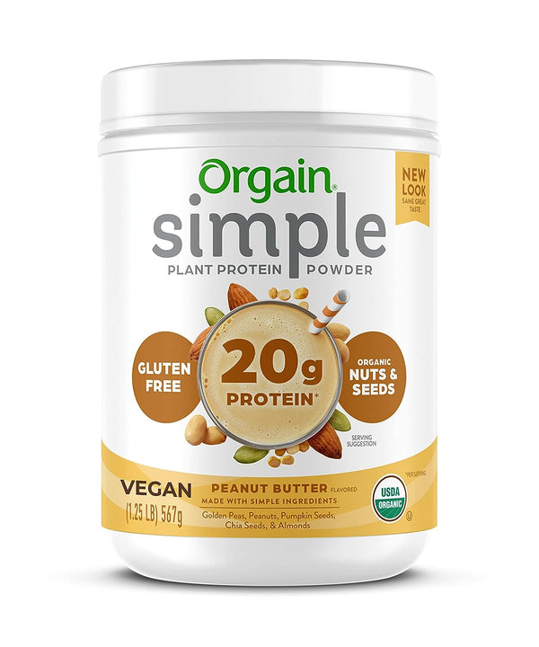 Orgain Organic Simple Vegan Protein Powder, Peanut Butter 20g Plant Based Protein, 1.25lb