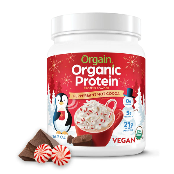 Orgain Organic Vegan Plant Based Protein Powder, Peppermint Hot Cocoa, 21g Protein, 1.02lb