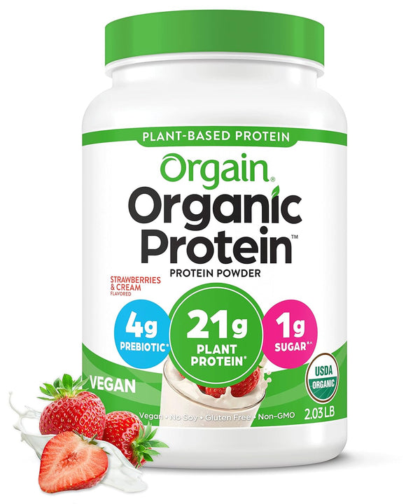 Orgain Organic Vegan Protein Powder, Strawberries and Cream 21g, 2.03lb