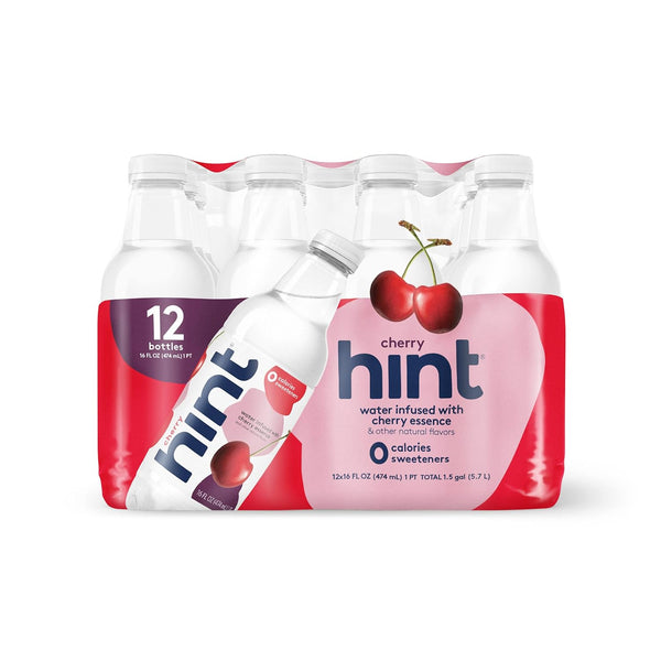 Hint Water Cherry, Zero Sugar, Zero Calories, 16oz (12 Pack)