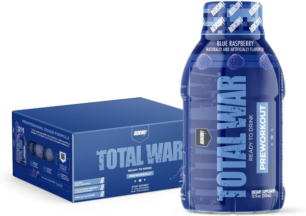 REDCON1 Total War Ready to Drink Preworkout, Blue Raspberry (12 Servings)