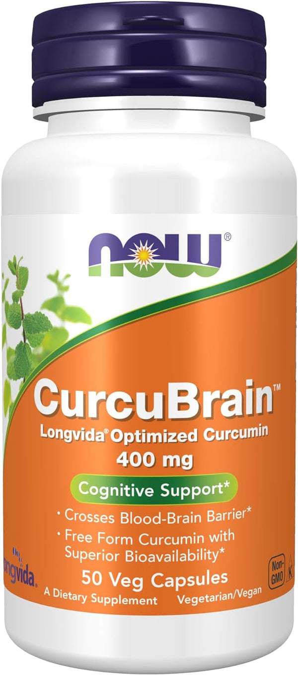 NOW Supplements, CurcuBrain™ 400 mg with Longvida® Optimized Curcumin, 50 Veg Capsules