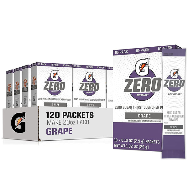 Gatorade G Zero Powder, Grape, 0.10oz Pack, Makes 20oz, 10 Ct (12 Pack)