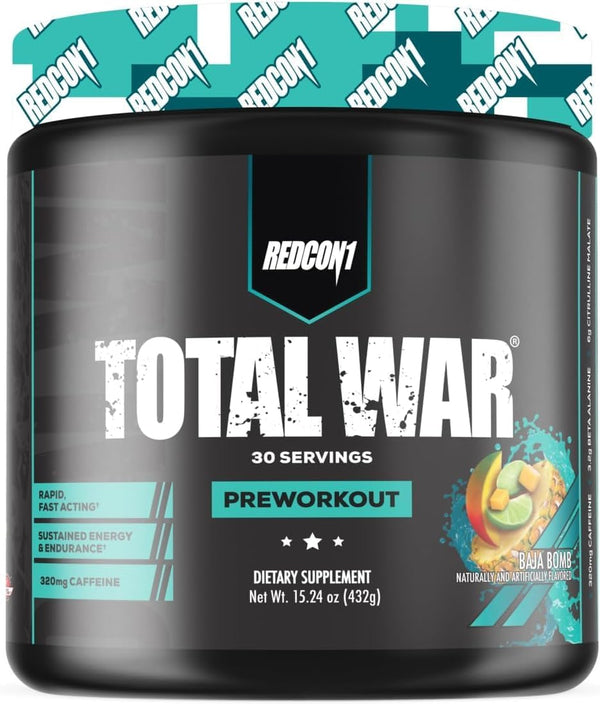 REDCON1 Total War Pre Workout Powder, Baja Bomb - Fast Acting (30 Servings)