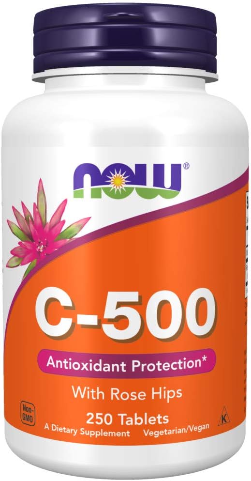 NOW Supplements, Vitamin C-500 with Rose Hips, Antioxidant Protection*, 100-250 Tablets (1-2 pack)