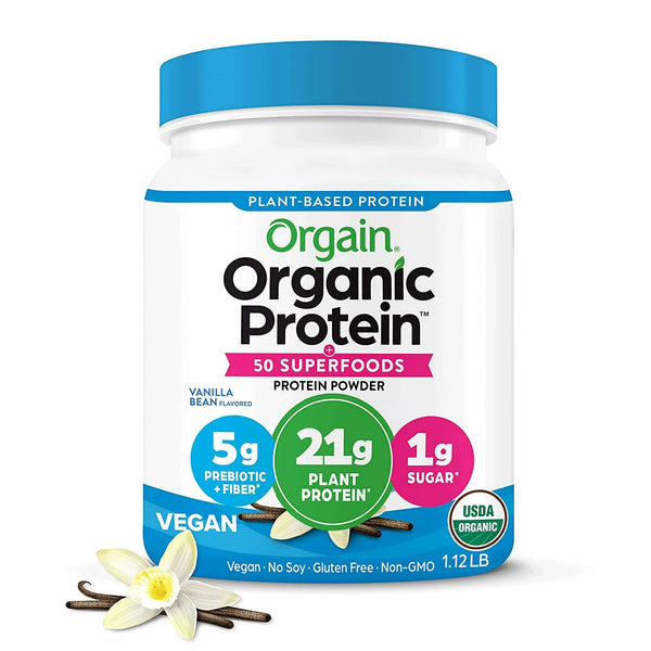 Orgain Organic Plant Based Protein + Superfoods Powder, Vanilla Bean, 21g Protein, 1.12 lb