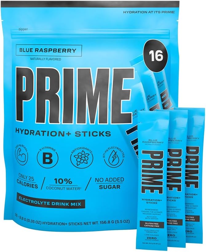 PRIME HYDRATION+ Sticks ICE POP | Hydration Powder Single Serve Sticks |  Electrolyte Powder On The Go | Low Sugar | Caffeine-Free | Vegan | 16 Sticks