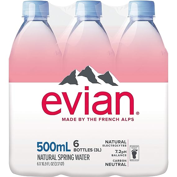 evian Natural Spring Water 500 mL/16.9 Fl Oz (Pack of 6)