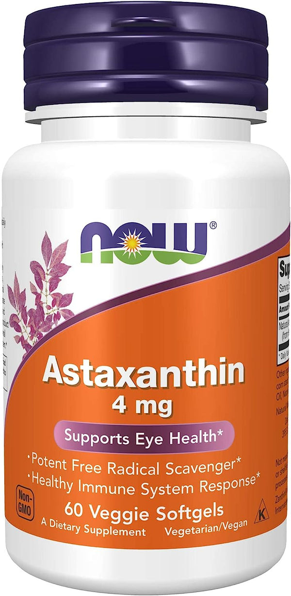 NOW Supplements, Astaxanthin 4 mg, features Zanthin®, Supports Eye Health*, 60 Veg Softgels (1 pack)