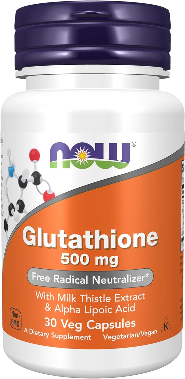 NOW Supplements, Glutathione 500 mg, With Milk Thistle Extract & Alpha Lipoic Acid, 30- 60 Veg Capsules