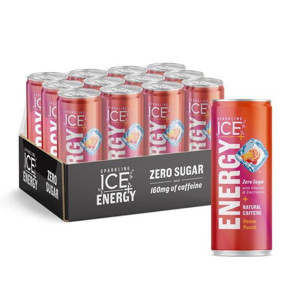 Sparkling Ice +ENERGY Power Punch Sparkling Water, 12oz (12 Pack)