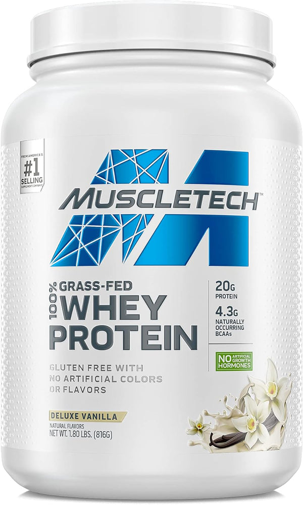 MuscleTech Grass Fed Whey Protein Powder Deluxe Vanilla, 1.8 Pound