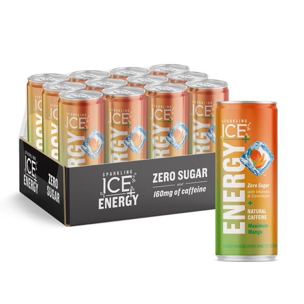 Sparkling Ice +ENERGY Maximum Mango Sparkling Water, 12oz (12 Pack)