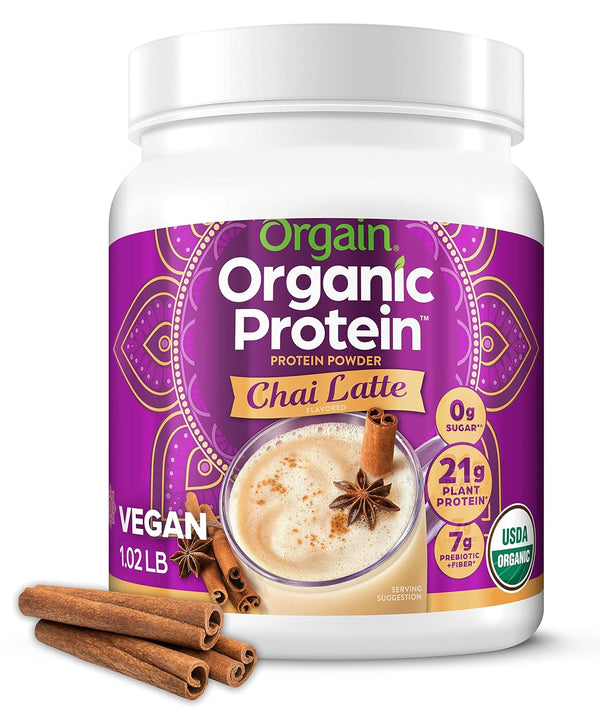 Orgain Organic Vegan Protein Powder, Chai Latte 21g, 1.02lb