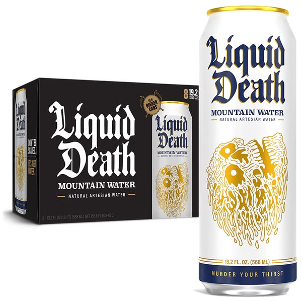 Liquid Death Mountain Water, 19.2oz King Size Cans (8-12 Pack)