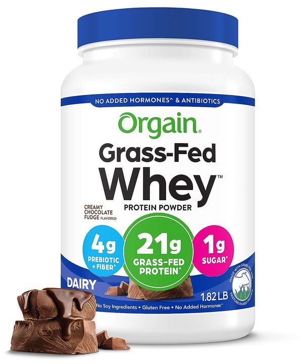 Orgain Whey Protein Powder, Creamy Chocolate Fudge 21g Grass Fed Dairy Protein, 1.82lb