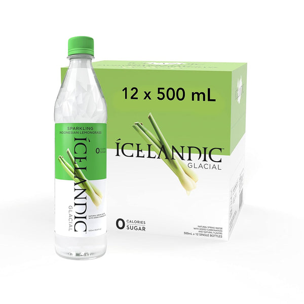 Icelandic Glacial Sparkling Water, Indonesian Lemongrass, 500 ml, (12 pack)