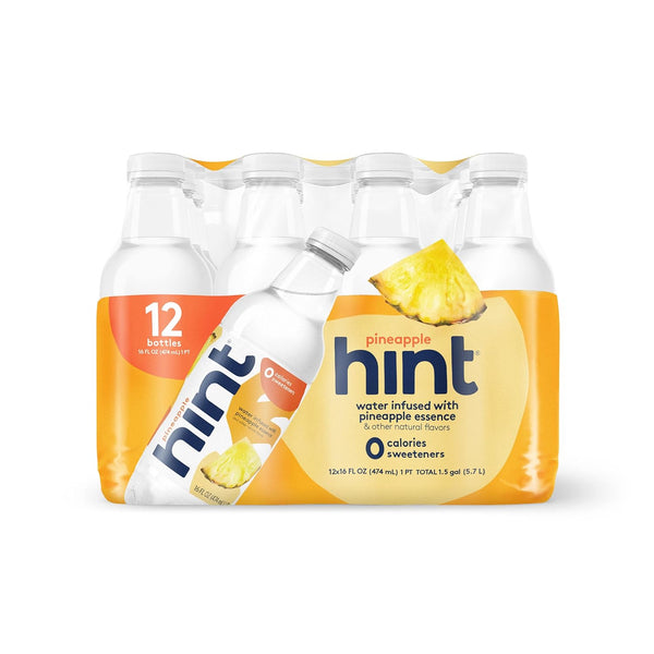 Hint Water Pineapple, Zero Sugar, Zero Calories, 16oz (12 Pack)