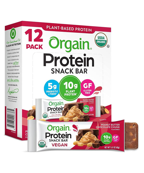 Orgain Organic Vegan Protein Bars, Peanut Butter Chocolate Chunk, 1.41oz (12 Count)