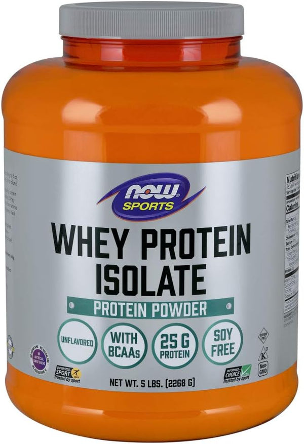 NOW Sports Nutrition, Whey Protein Isolate, 25 g With BCAAs, Unflavored Powder, 1.2-5 Pound