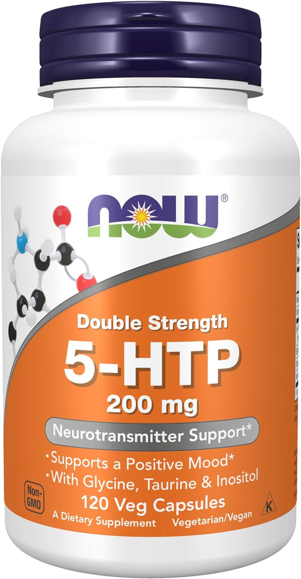 NOW Supplements, 5-HTP 200 mg, Double Strength, Neurotransmitter Support*, 120 Veg Capsules