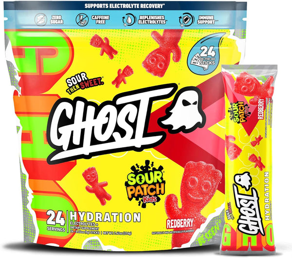 GHOST Hydration Packets, Sour Patch Kids Redberry, 24 Sticks