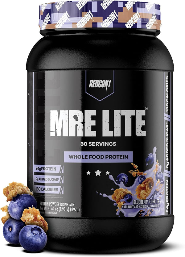 REDCON1 MRE Lite Whole Food Protein Powder, Blueberry Cobbler, 30 Servings