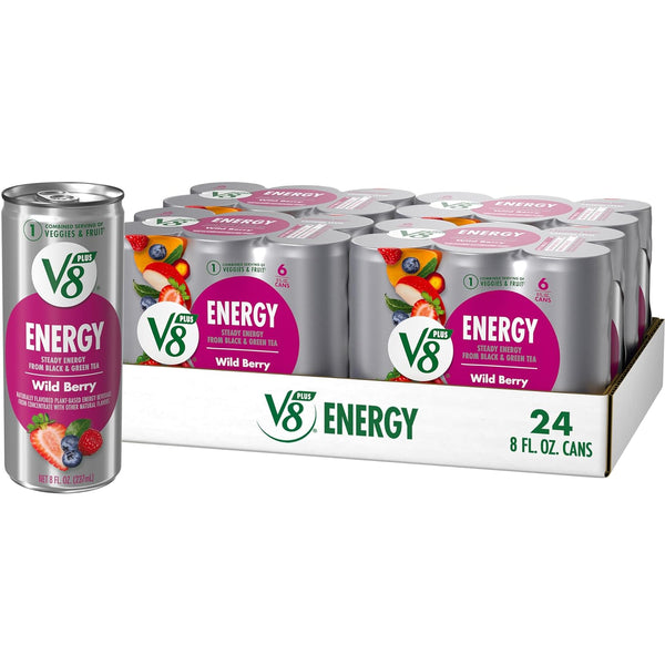 V8 +ENERGY Wild Berry Flavored Energy Drink, 8 fl oz Can (4 Cases of 6 Cans)