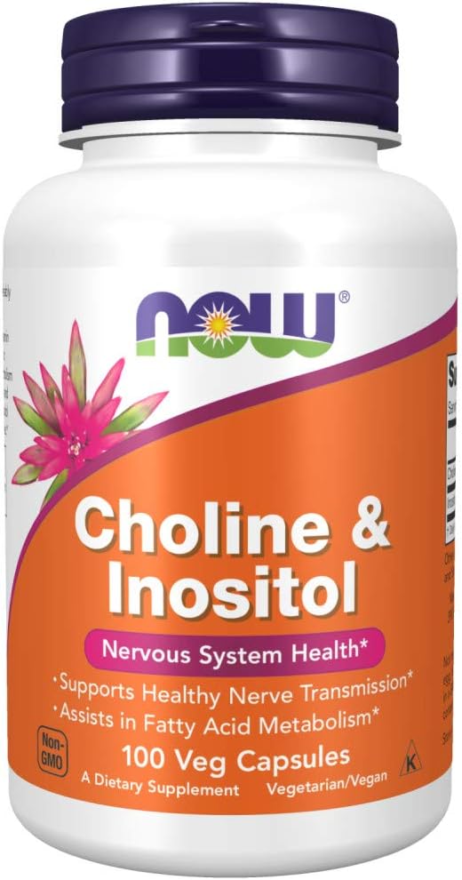 NOW Supplements, Choline & Inositol 500 mg, Healthy Nerve Transmission, 100 Capsules (1-2 pack)